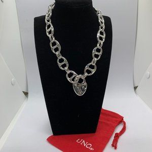 Uno de 50 Necklace Silver-plated Heavy Double Link Necklace Large Heart Lock